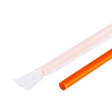 C9075(ORANGE) 9 IN STRAW - GIANT, WRAPPED - ORANGE 2500/CS