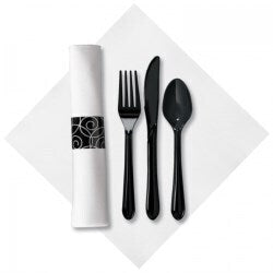 119971 CATERWRAP CUTLERY KIT 17X17 NAPKIN AND BLACK CUTLERY SET Case