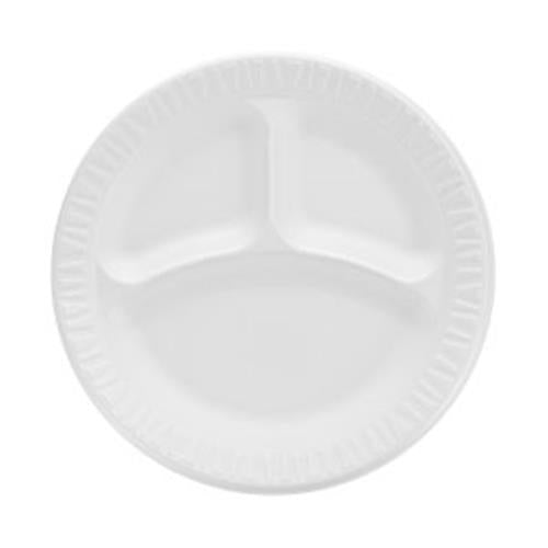 9CPWCR NON-LAMINATED FOAM 3 COMPARTMENT 9 INCH PLATE-WHITE 500/CS