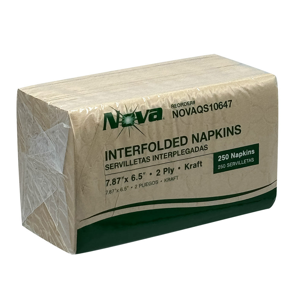 NOVA QS10647 INTERFOLDED KRAFT DISPENSER NAPKIN 2 PLY 7.87 X 6.5 IN 6000/CS