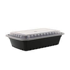 129MCS24B CHOICE 24 OZ BLACK RECTANGLE PLASTIC CONTAINER WITH CLEAR LIDS Set of 150