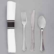 130ROLLKFSSV  LINEN-LIKE ROLLED CUTLERY KIT - SILVER 100/CS