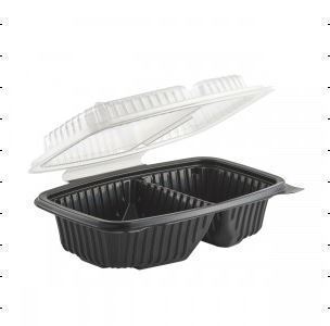4656922 HINGED 6X9 2 COMPARTMENT CONATINER BLACK BASE CLEAR LID 100/CS