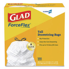 CLO78526 GLAD FORCE FLEX TALL DRAWSTRING KITCHEN 13 GAL TRASH BAGS 100/CS